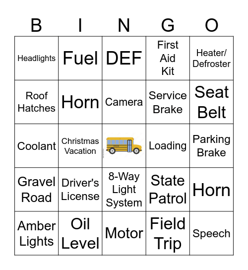 Inside Class B Bingo Card