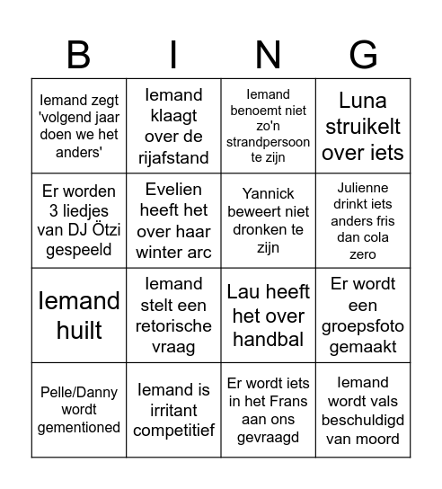 Puk Bingo Card
