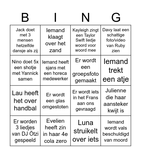 Yannick Bingo Card