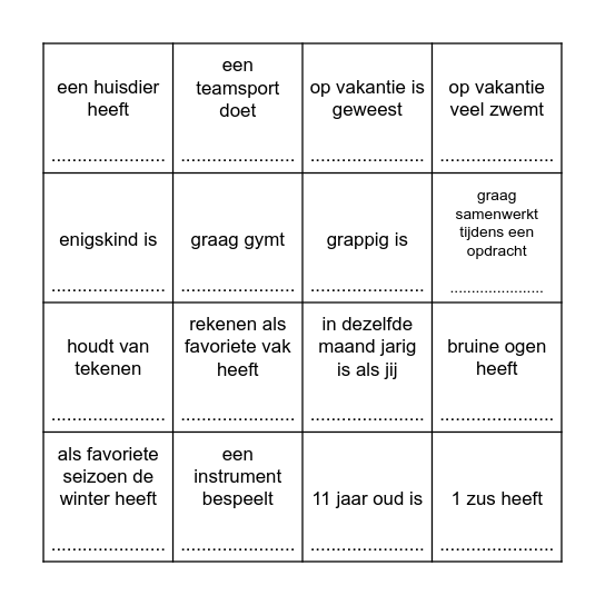Zoek iemand die Bingo Card