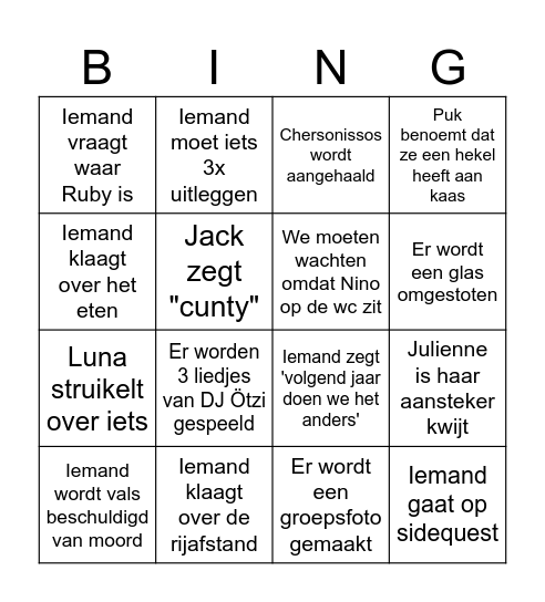 Laurance Bingo Card