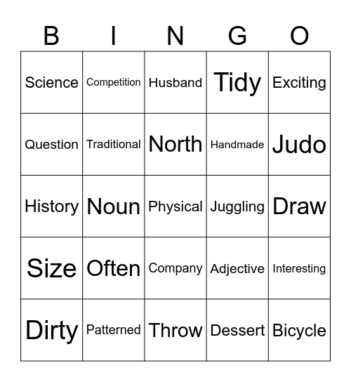 5th grade vocabulary Bingo Card