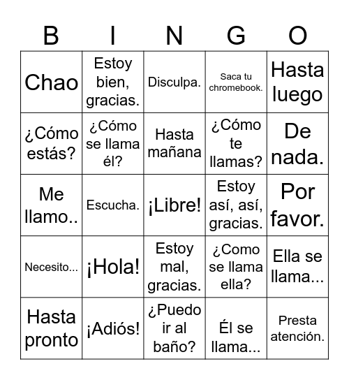 Voc. Saludos y Despedidas Bingo Card