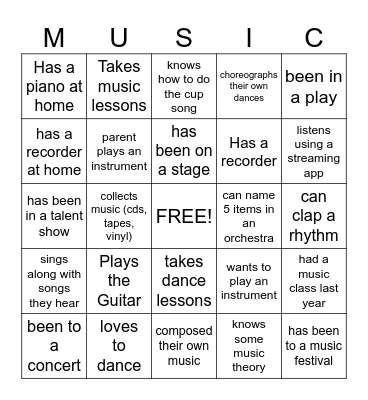 Getting to Know You Music Bingo Card