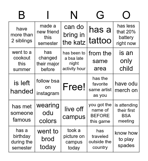 Find someone who.. Bingo Card