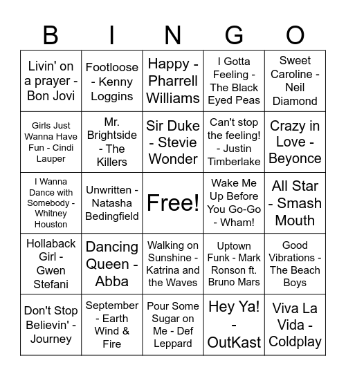Music Bingo Card