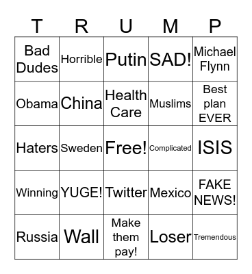 TRUMP SPEECH BINGO Card