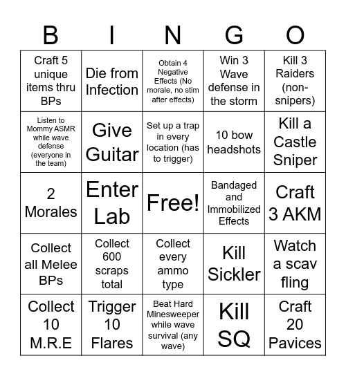 I HATE DECAYING WINTER Bingo Card