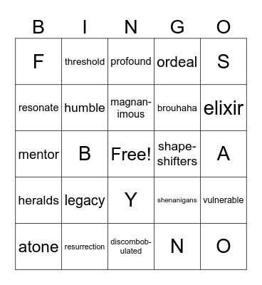 Vocabulary Q1 Bingo Card