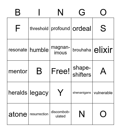 Vocabulary Q1 Bingo Card
