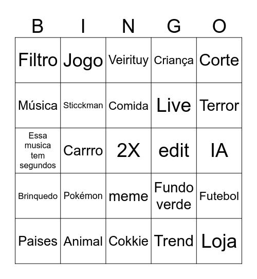 outubes Bingo Card