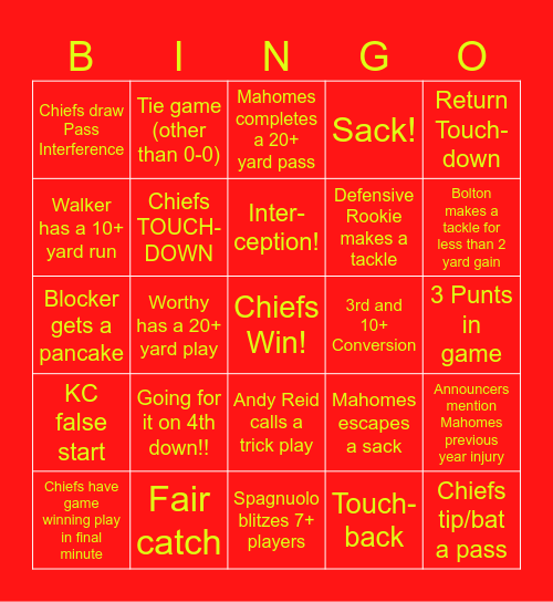 CHIEFS!!! Bingo Card