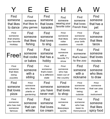 Howdy, Stranger! Bingo Card