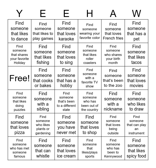 Howdy, Stranger! Bingo Card