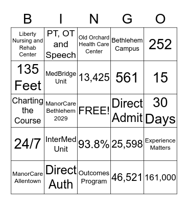 Manor Care Bingo Card