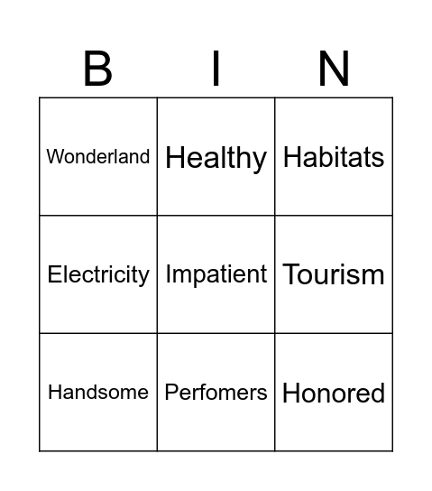 VOCABULARY REVIEW Bingo Card