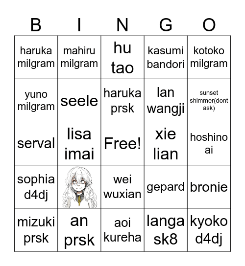 fav char bingo Card