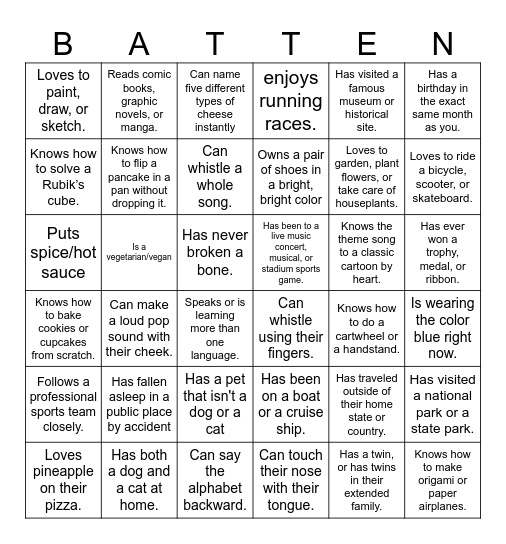 Get to Know Bingo Card