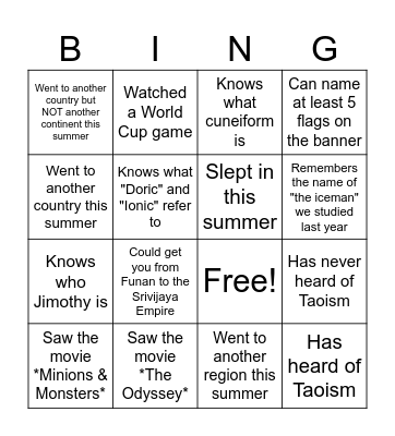 Find someone who... Bingo Card