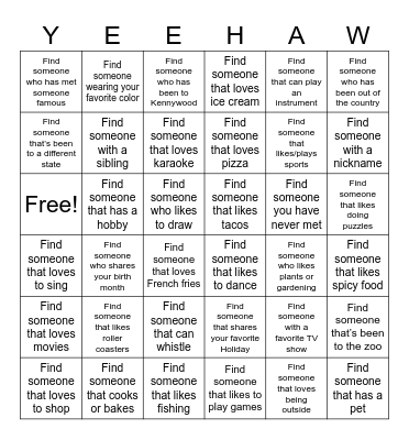 Howdy, Stranger! Bingo Card