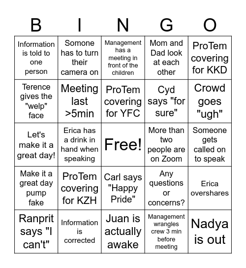 Make it a Great Day! Bingo Card