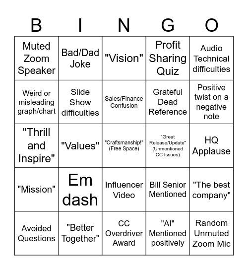 All Hands Bingo Card