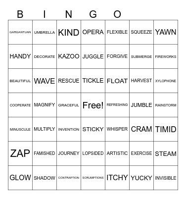 Endless Alphabet Bingo Card