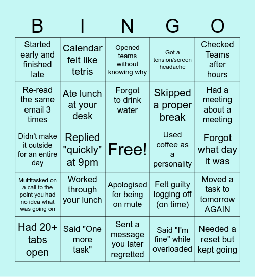 Race to Reset Bingo Card