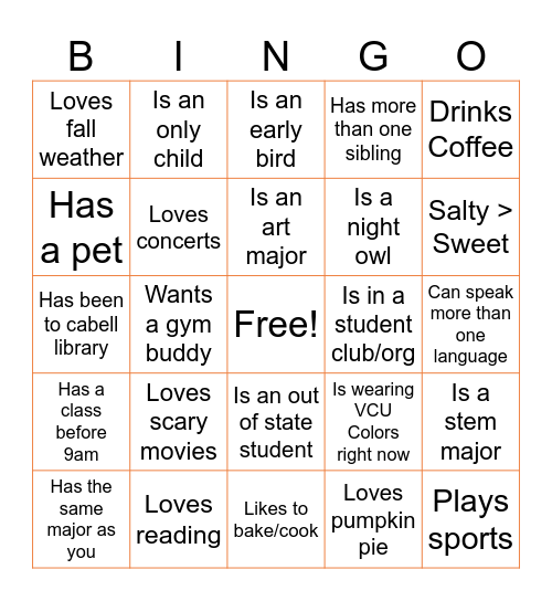 Fall Into Friendship Bingo Card