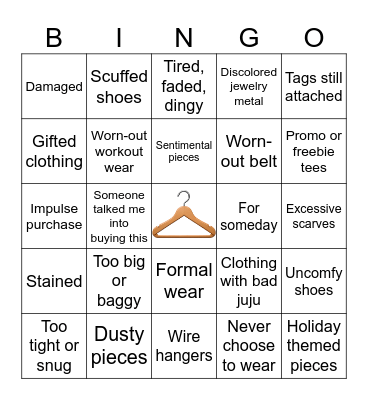 Closet Therapy Bingo Card