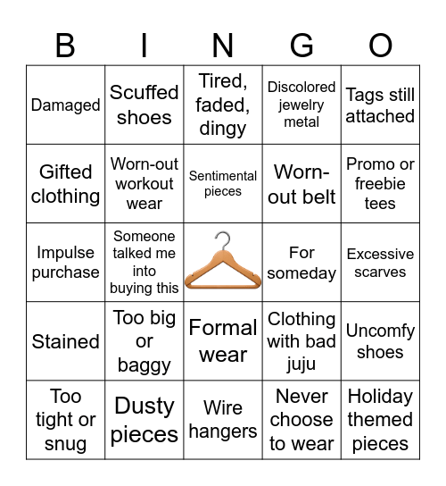 Closet Therapy Bingo Card