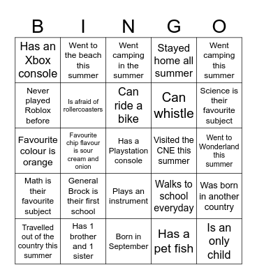 First Day Bingo Card