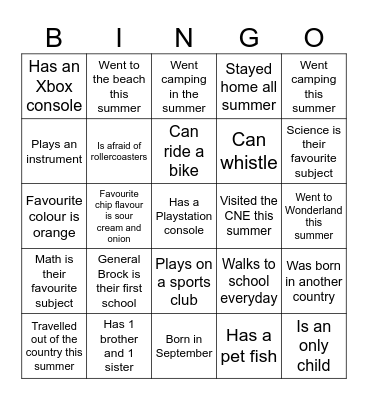 First Day Bingo Card