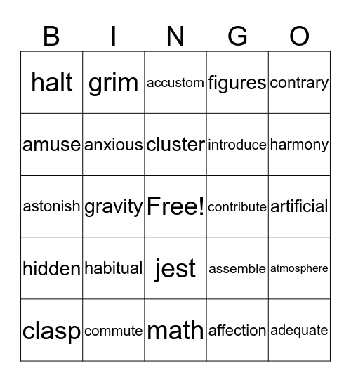 Bingo List 6 - 4th CC Spelling Bingo Card