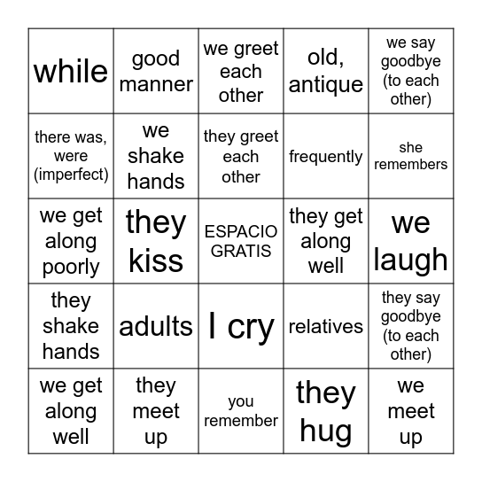 R2 4B Vocab Día 1 + Acciones recíprocas Bingo Card