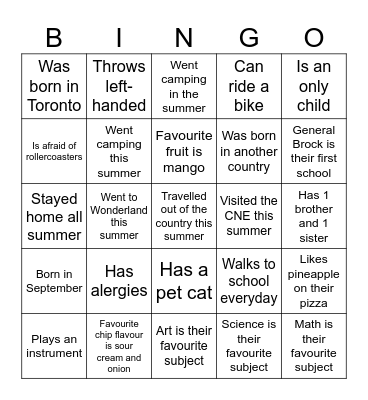 First Day Bingo Card