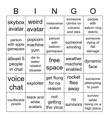 natural disaster bingo Card