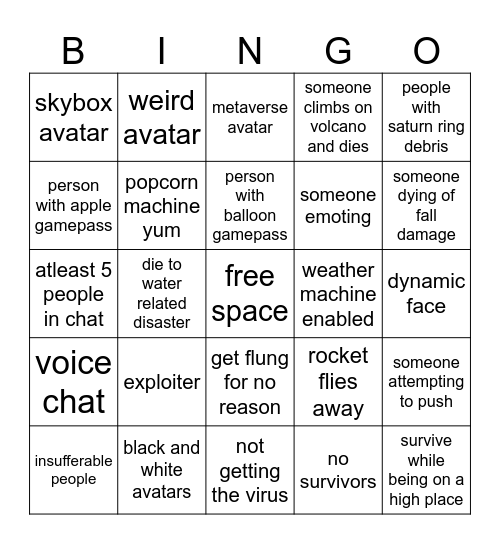 natural disaster bingo Card