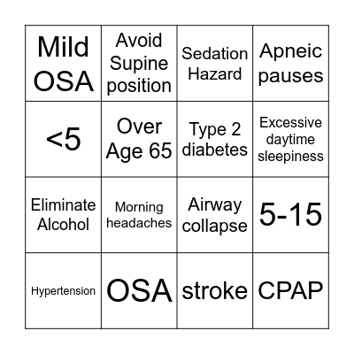 Sleep Apnea BINGO Card