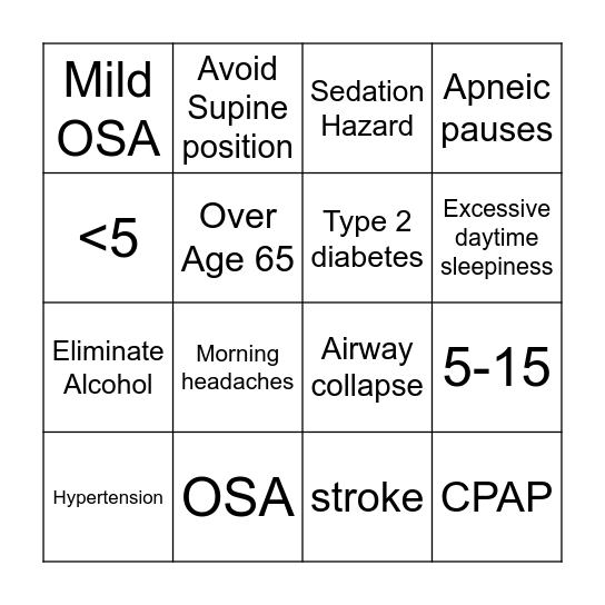 Sleep Apnea BINGO Card