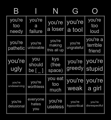 mental illness bingo Card