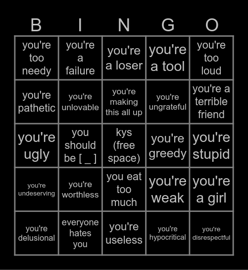 mental illness bingo Card