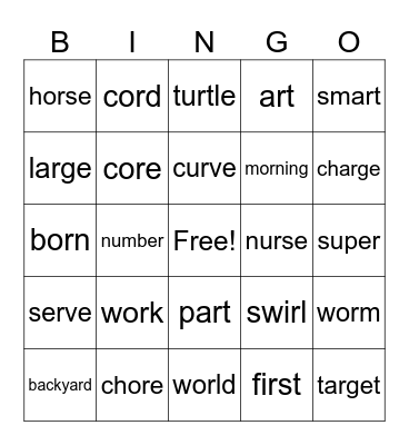 R Controlled Vowels Bingo Card