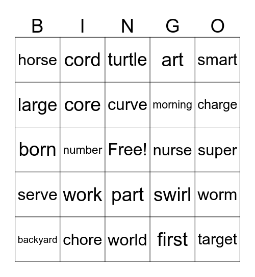 R Controlled Vowels Bingo Card