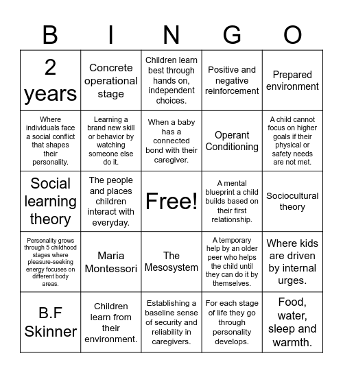 Nurture Baby Bingo Card