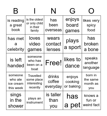 Getting to Know You Bingo Card