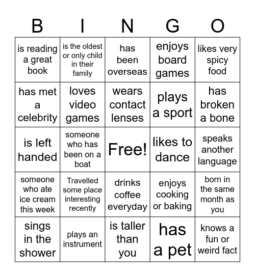 Getting to Know You Bingo Card