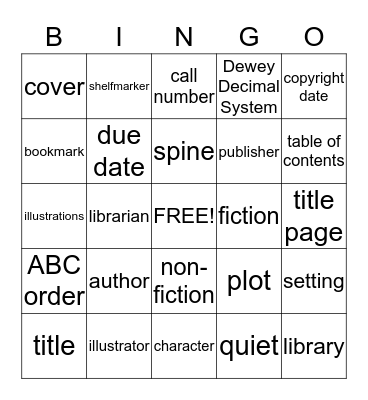 Library Terms Bingo Card