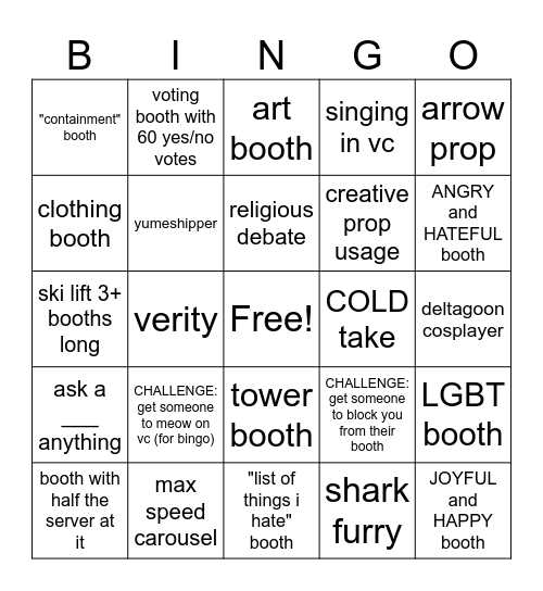 booth game Bingo Card