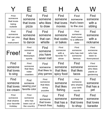 Howdy, Stranger! Bingo Card